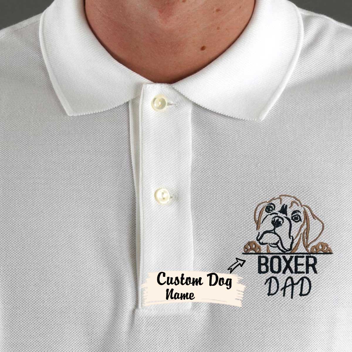 Custom Boxer Dog Dad Embroidered Polo Shirt, Personalized Polo Shirt with Dog Name, Best Gifts For Boxer Lovers em5