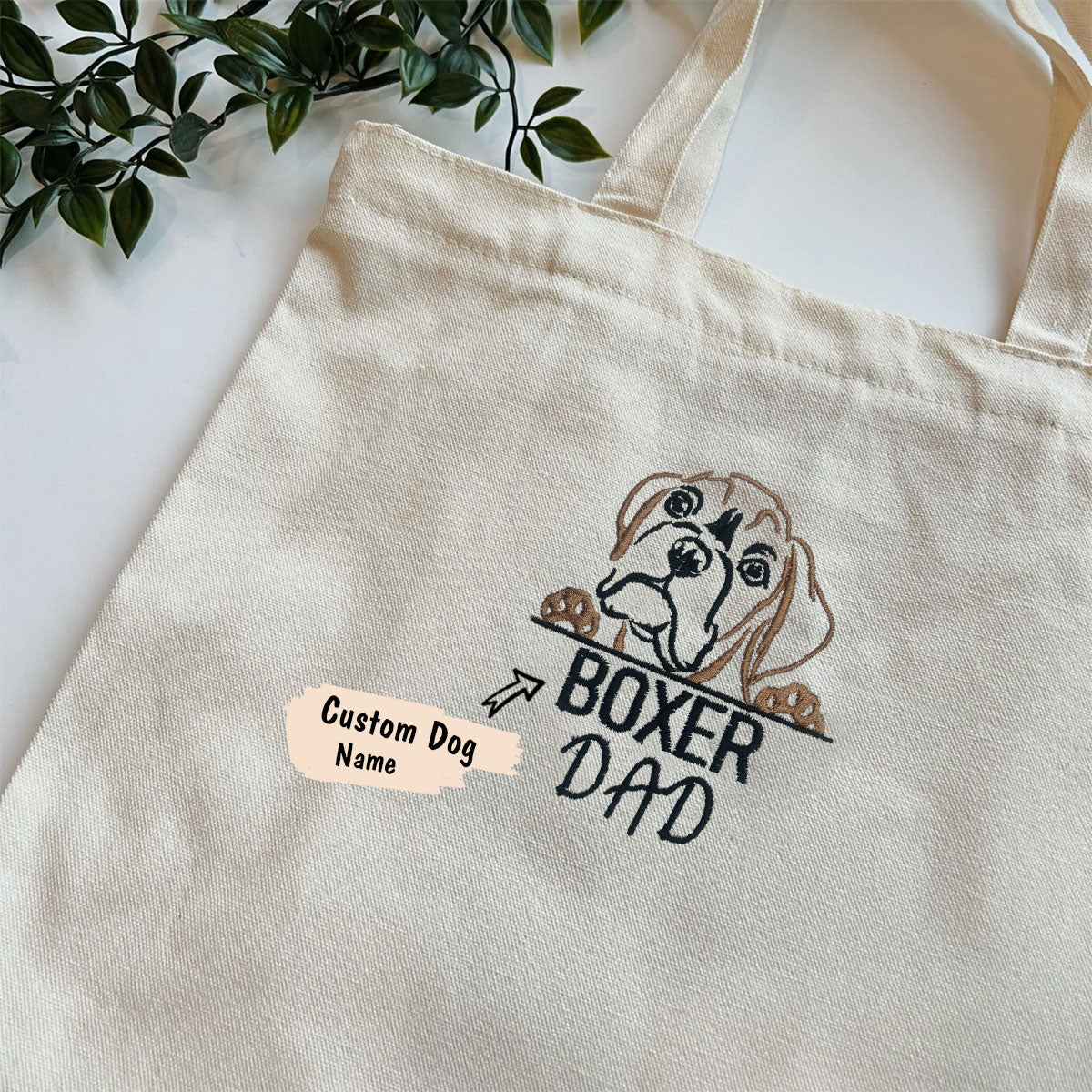 Custom Boxer Dog Dad Embroidered Tote Bag, Personalized Tote Bag with Dog Name, Best Gifts For Boxer Lovers em5