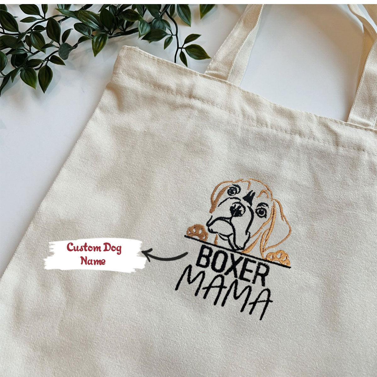 Custom Boxer Dog Mama Embroidered Tote Bag, Personalized Tote Bag with Dog Name, Best Gifts For Boxer Lovers em3