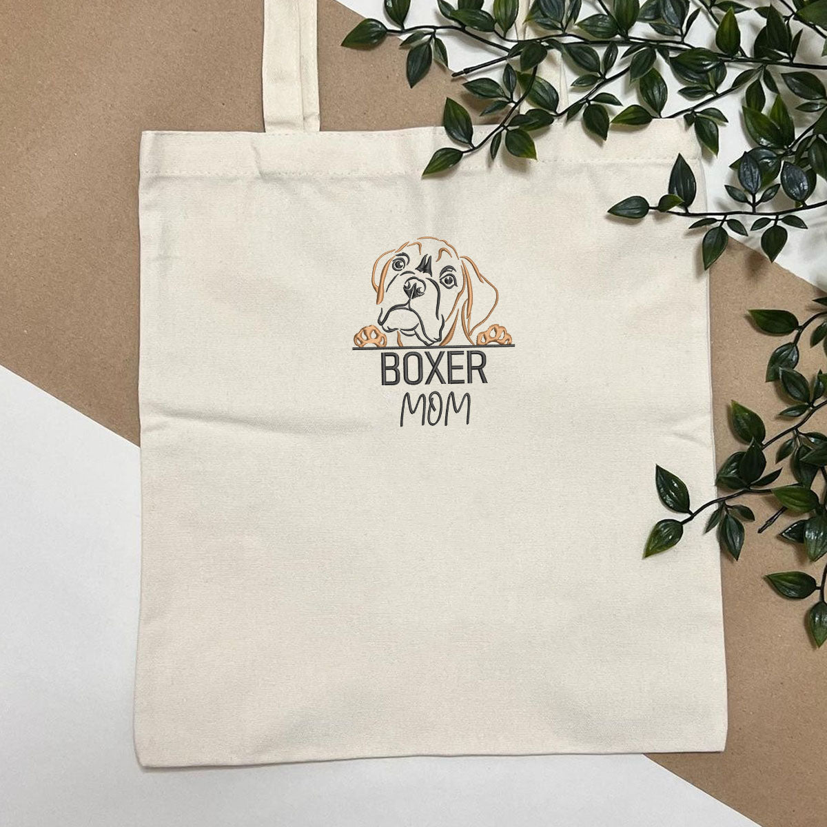 Custom Boxer Dog Mom Embroidered Tote Bag, Personalized Tote Bag with Dog Name, Best Gifts For Boxer Lovers em3