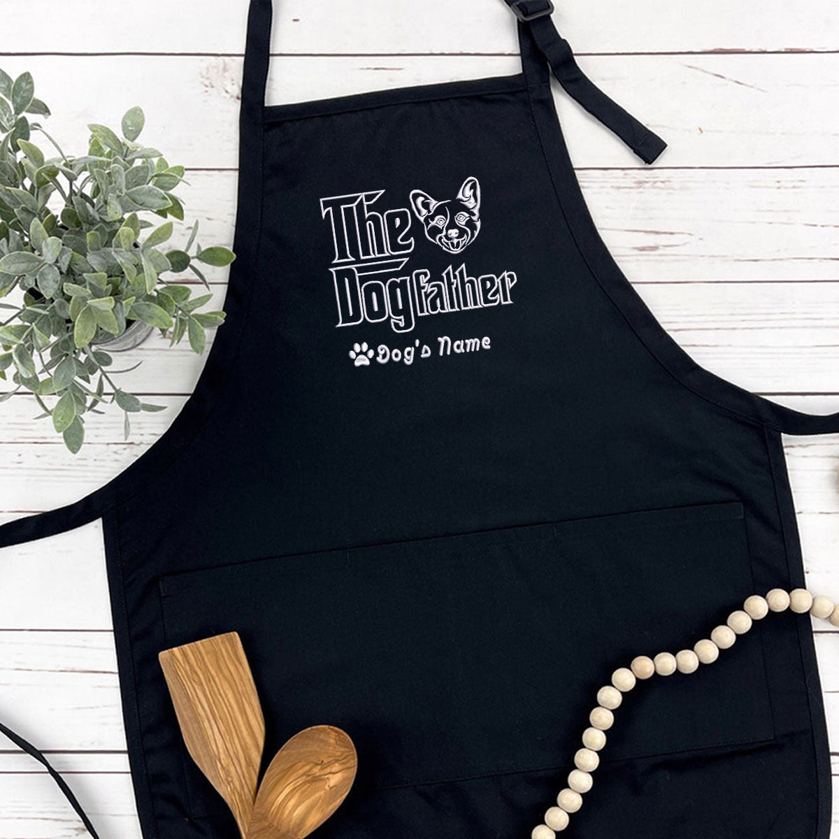 Custom Corgi Dog Dad Embroidered Apron, Personalized The DogFather Apron Corgi, Best Gifts For Corgi Lovers em5