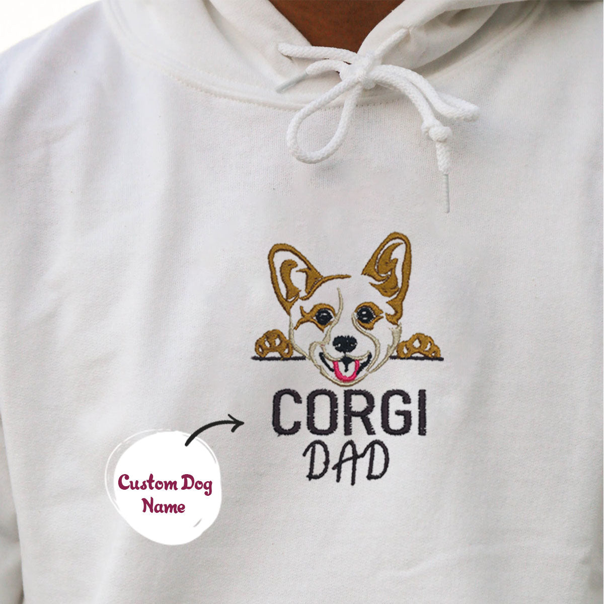 Custom Corgi Dog Dad Embroidered Hoodie, Personalized Hoodie with Dog Name, Best Gifts For Corgi Lovers em5