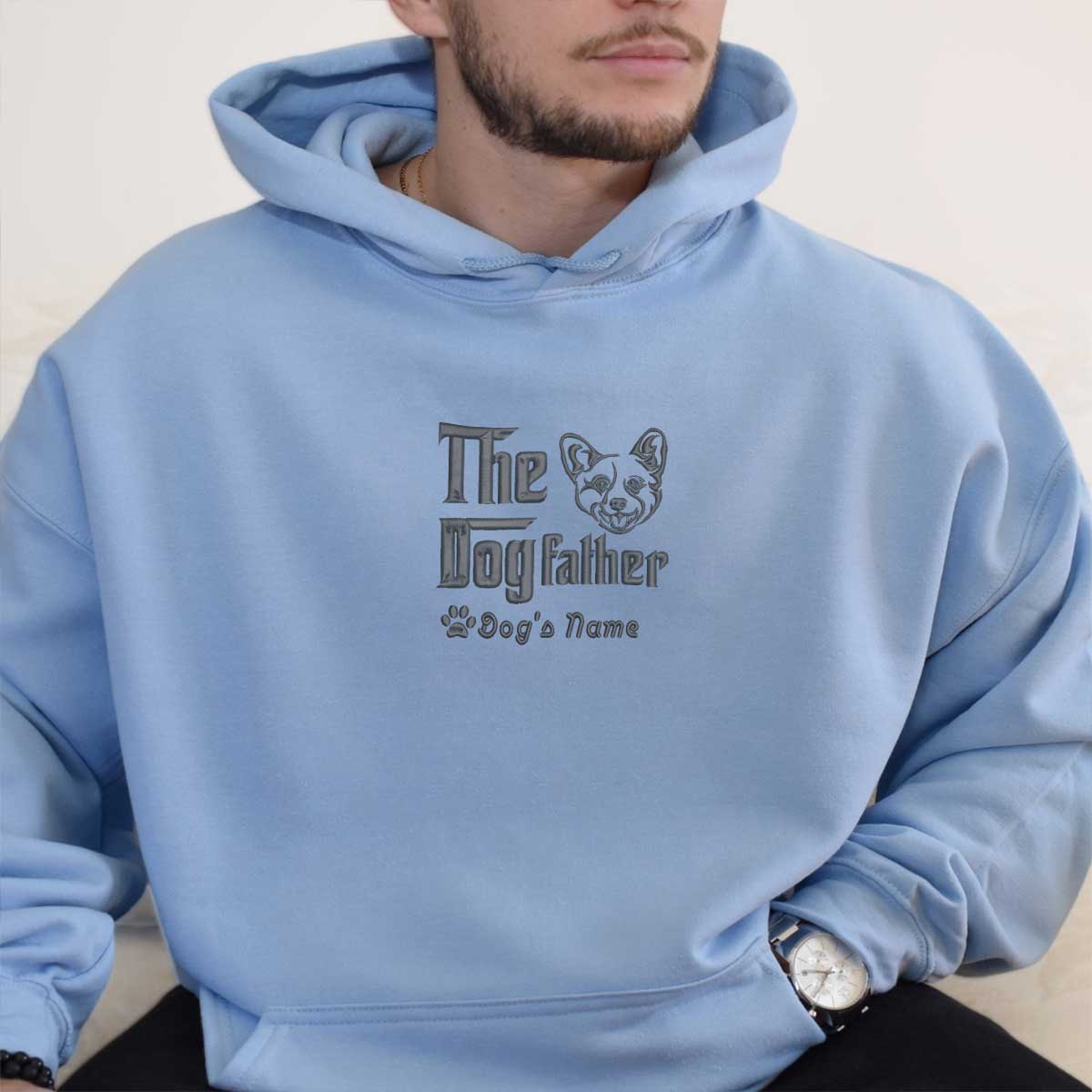 Custom Corgi Dog Dad Embroidered Hoodie, Personalized The DogFather Hoodie Corgi, Best Gifts For Corgi Lovers em5