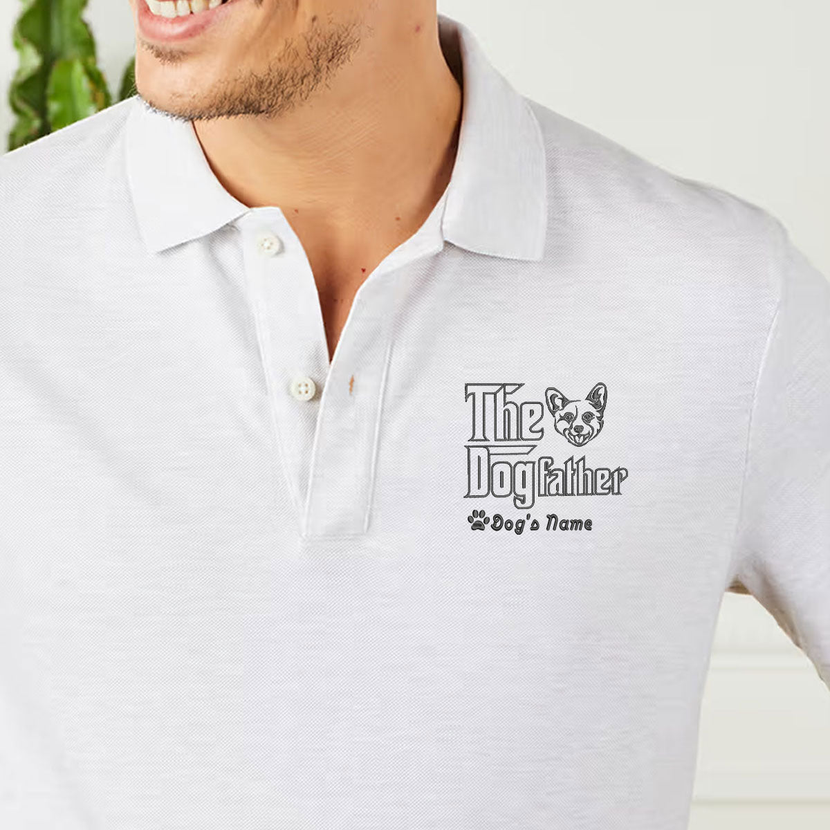 Custom Corgi Dog Dad Embroidered Polo Shirt, Personalized The DogFather Polo Shirt Corgi, Best Gifts For Corgi Lovers em5