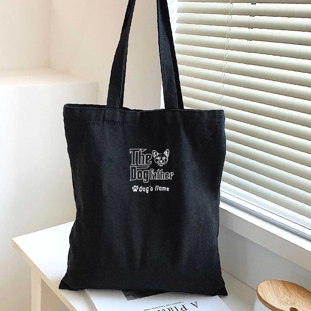 Custom Corgi Dog Dad Embroidered Tote Bag, Personalized The DogFather Tote Bag Corgi, Best Gifts For Corgi Lovers em5