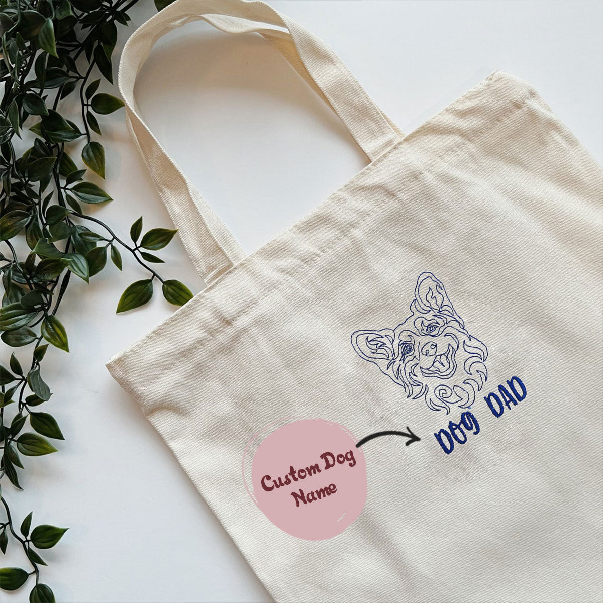 Custom Corgi Dog Dad Tote Bag, Personalized Tote Bag Embroidered with Dog Name, Best Gifts For Corgi Lovers em5