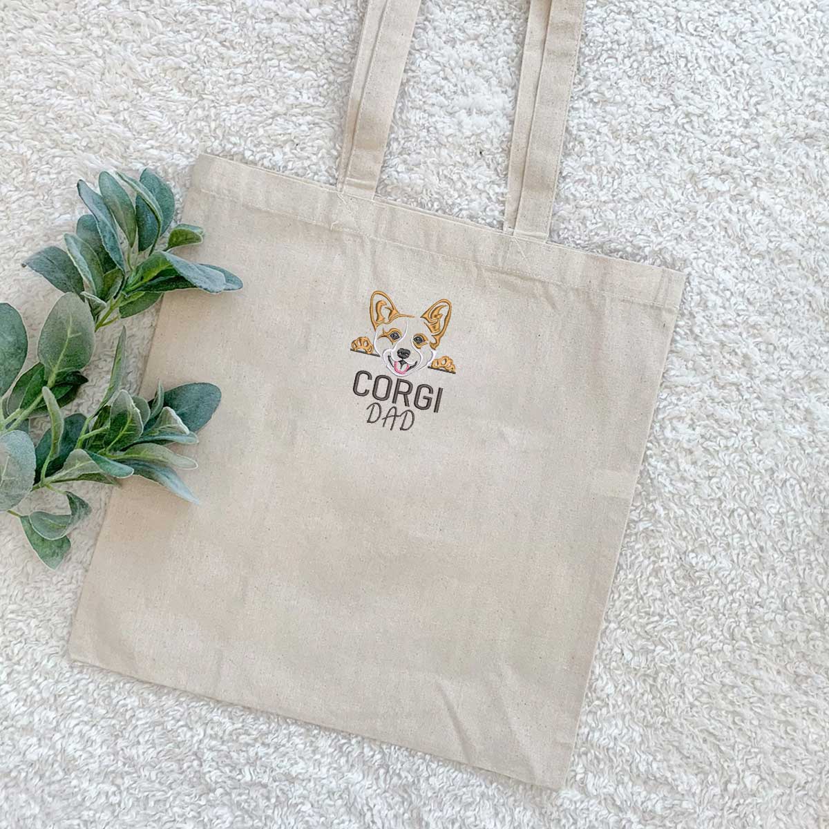 Custom Corgi Dog Dad Embroidered Tote Bag, Personalized Tote Bag with Dog Name, Best Gifts For Corgi Lovers em5