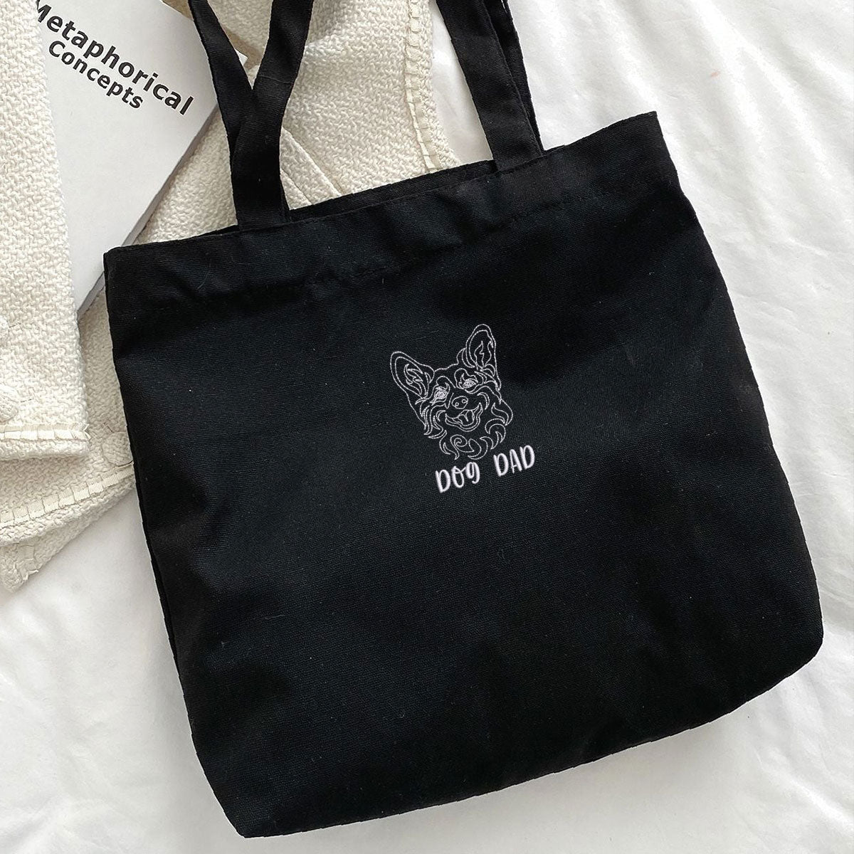 Custom Corgi Dog Dad Tote Bag, Personalized Tote Bag Embroidered with Dog Name, Best Gifts For Corgi Lovers em5