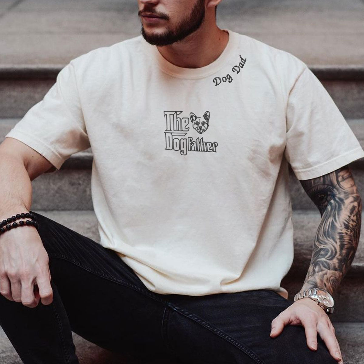 Custom Corgi Dog Dad Shirt Embroidered Collar, Personalized The DogFather Shirt Corgi, Best Gifts For Corgi Lovers em5