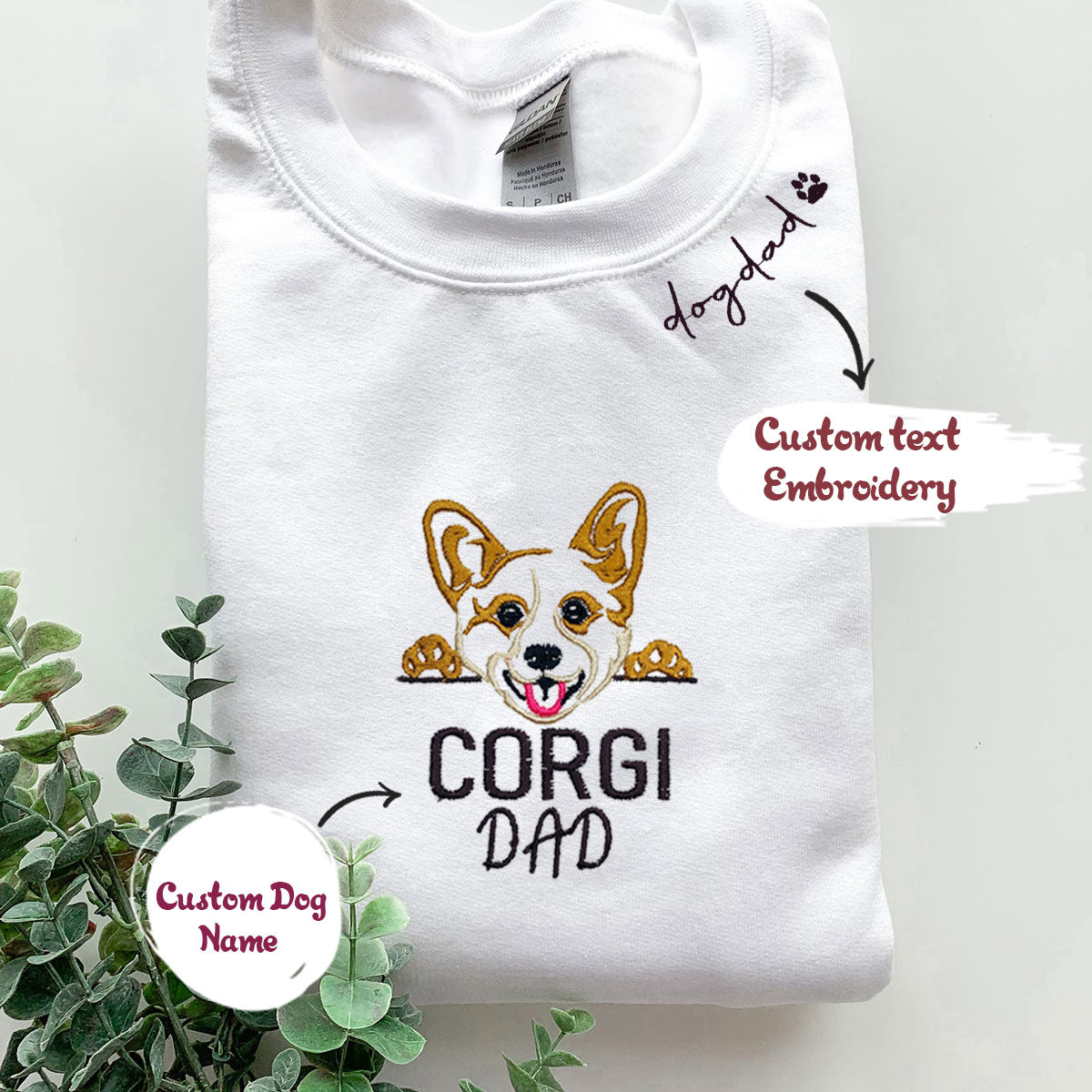 Custom Corgi Dog Dad Shirt Embroidered Collar, Personalized Shirt with Dog Name, Best Gifts For Corgi Loversi em5