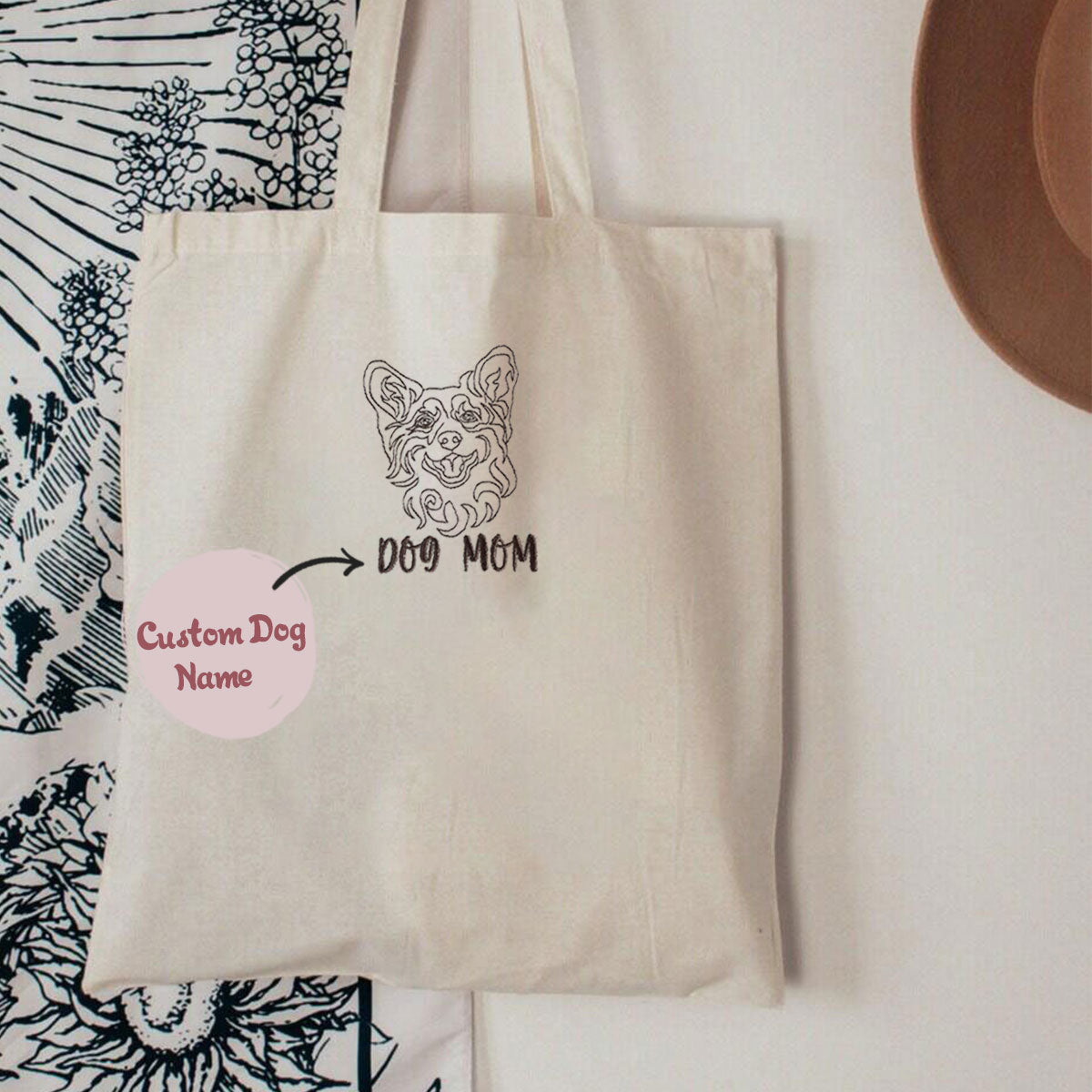 Custom Corgi Dog Mom Embroidered Tote Bag, Personalized Tote Bag with Dog Name, Unique Gifts For Corgi Lovers em2