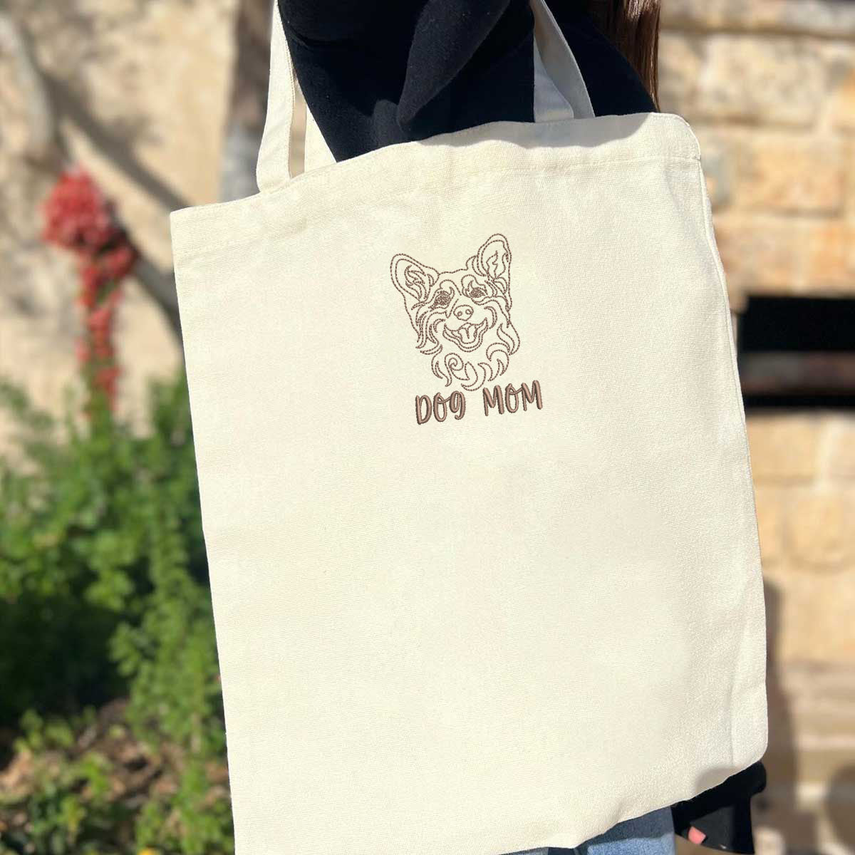 Custom Corgi Dog Mom Embroidered Tote Bag, Personalized Tote Bag with Dog Name, Unique Gifts For Corgi Lovers em2