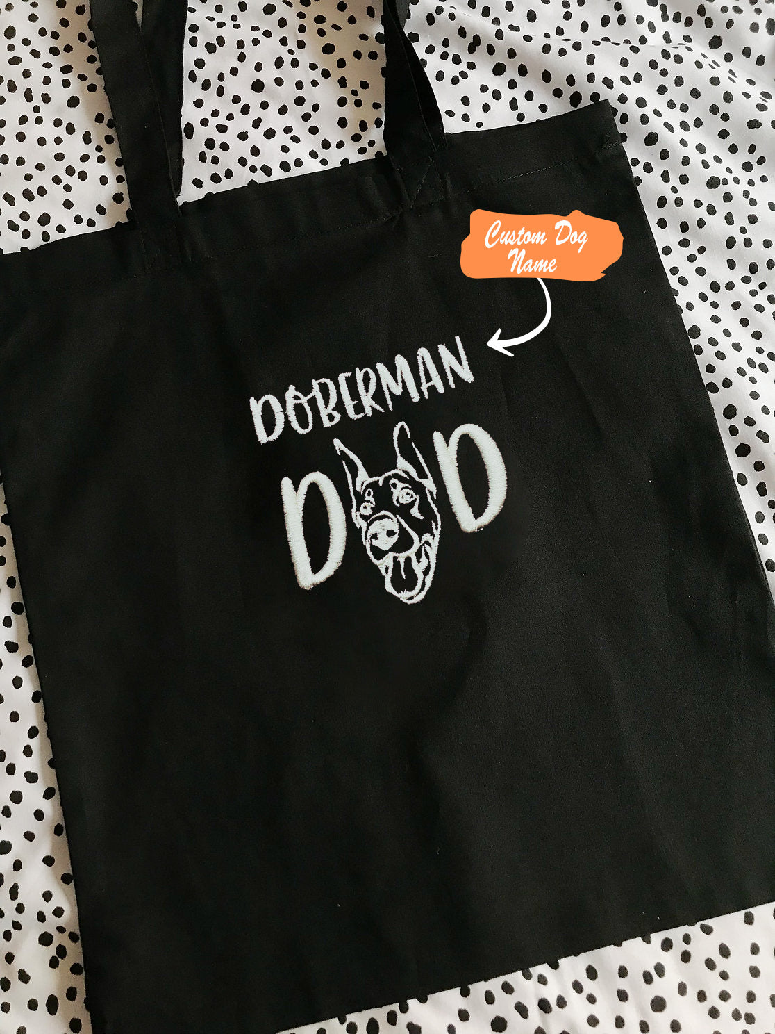 Custom Doberman Dog Dad Embroidered Tote Bag, Personalized Tote Bag with Dog Name, Best Gifts For Doberman Lovers em1