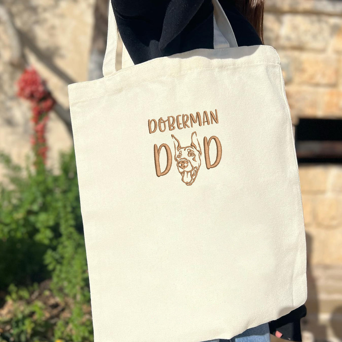 Custom Doberman Dog Dad Embroidered Tote Bag, Personalized Tote Bag with Dog Name, Best Gifts For Doberman Lovers em1