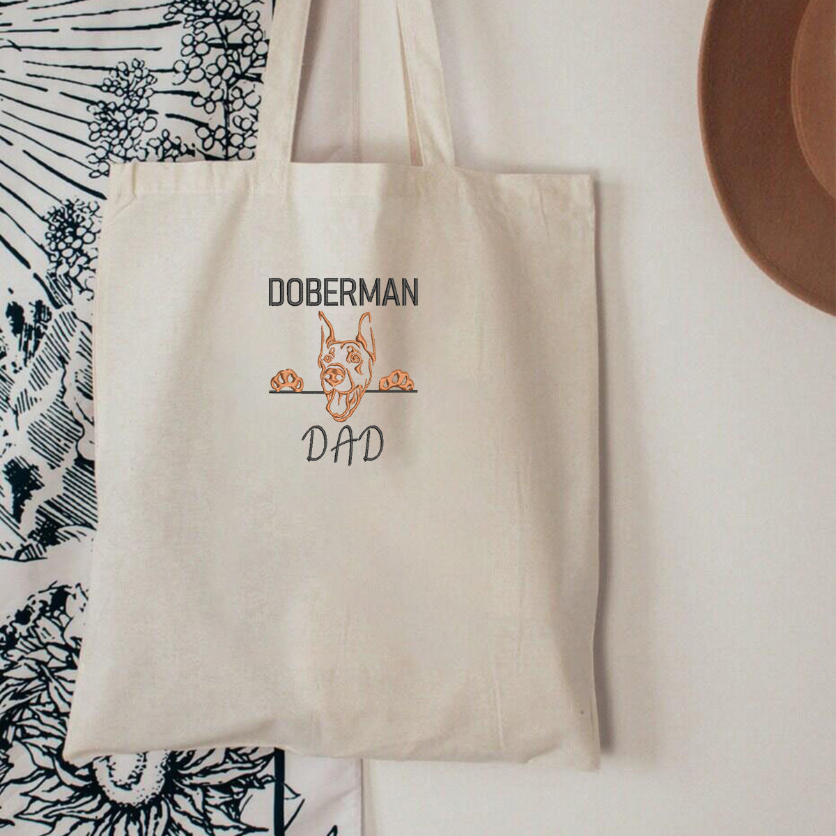 Custom Doberman Dog Dad Embroidered Tote Bag, Personalized Tote Bag with Dog Name, Unique Gifts For Doberman Lovers em2