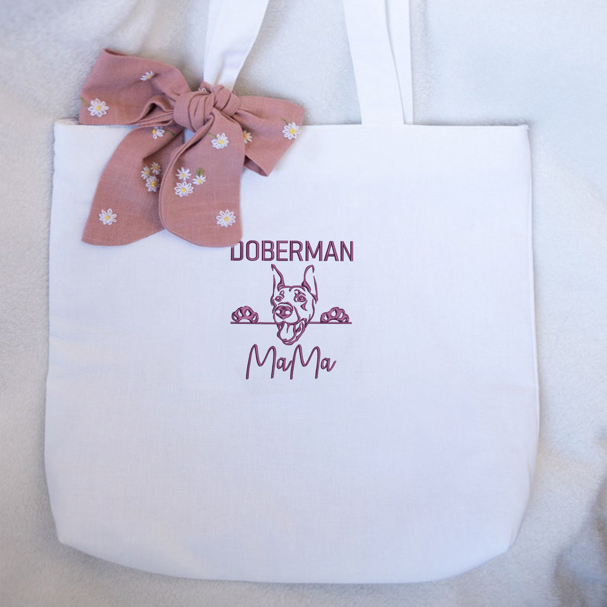 Custom Doberman Dog Mama Embroidered Tote Bag, Personalized Tote Bag with Dog Name, Best Gifts For Doberman Lovers em1