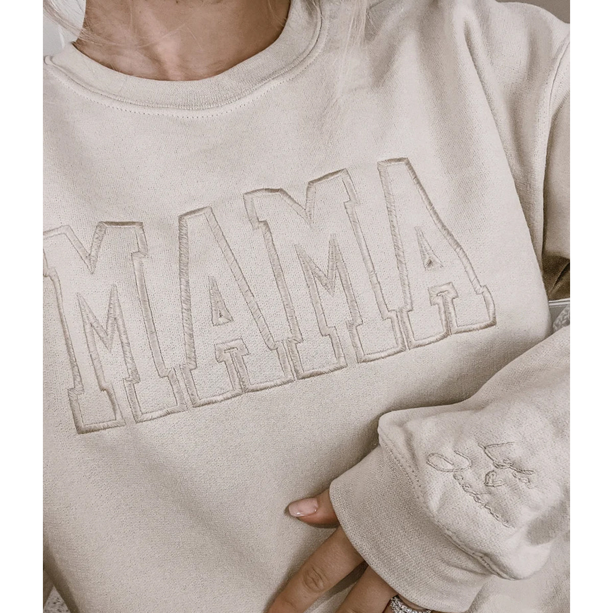 Custom Embroidered Mama Sweatshirt With Name On Sleeve, Mama Gift em1