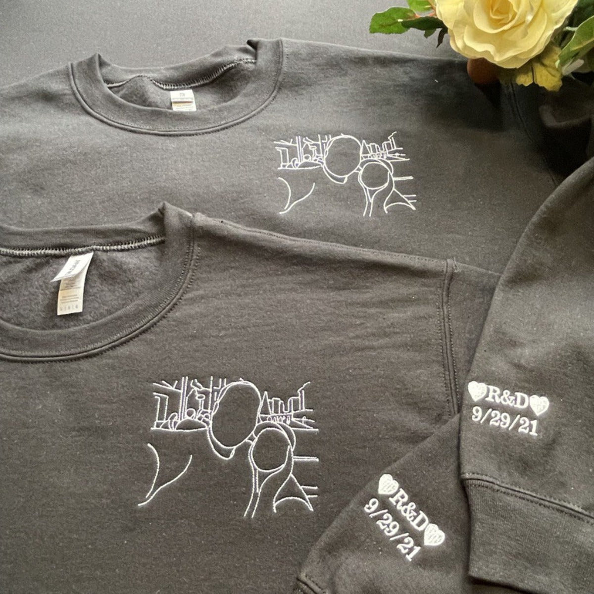 Personalized Date Hoodie, Sweatshirt Anniversary Year Embroidered Matching Couples Gifts em2