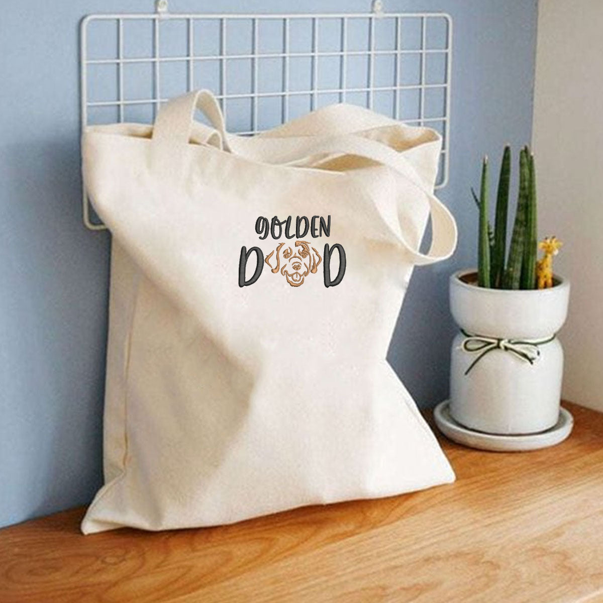 Custom Golden Retriever Dog Dad Embroidered Tote Bag, Personalized Tote Bag with Dog Name, Gifts for Golden Retriever Lovers em1