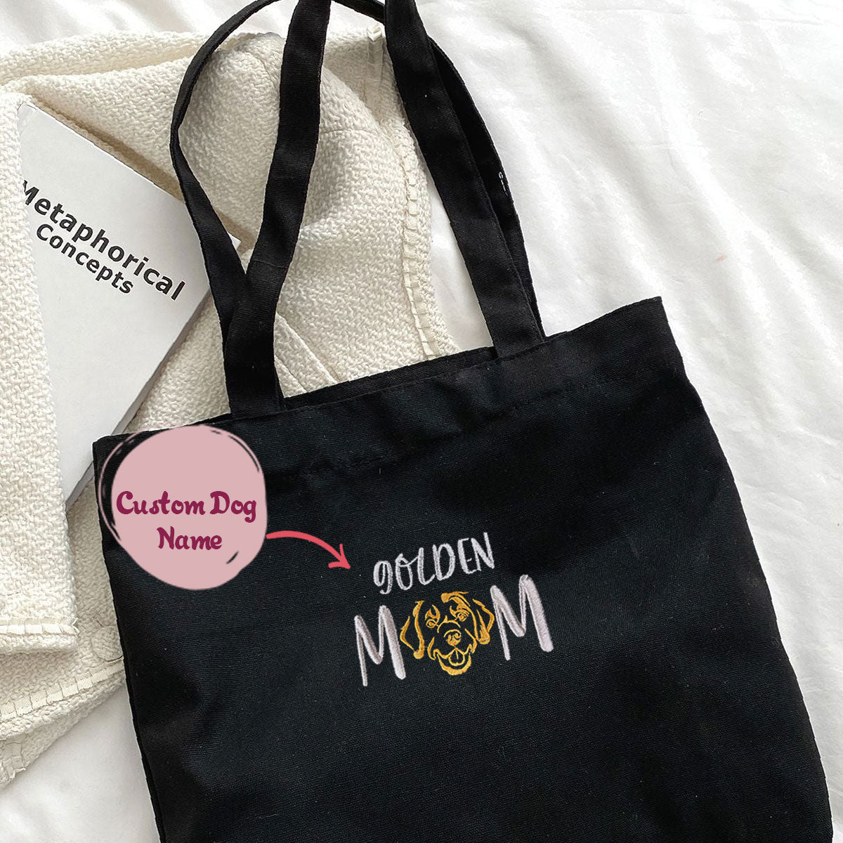 Custom Golden Retriever Dog Mom Embroidered Tote Bag, Personalized Tote Bag with Dog Name, Gifts for Golden Retriever Lovers em1