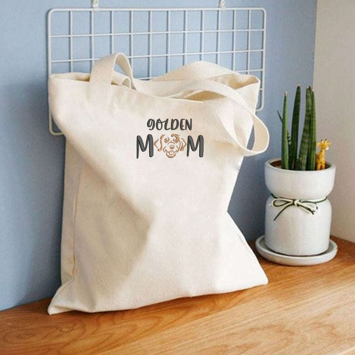 Custom Golden Retriever Dog Mom Embroidered Tote Bag, Personalized Tote Bag with Dog Name, Gifts for Golden Retriever Lovers em1