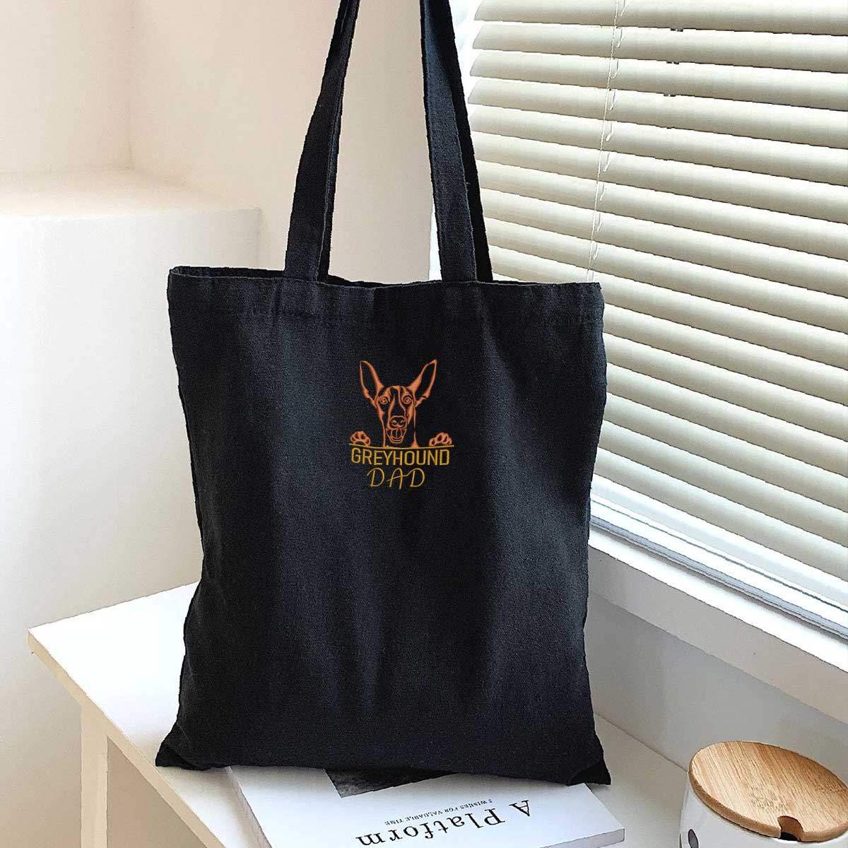 Custom Italian Greyhound Dog Dad Embroidered Tote Bag, Personalized Tote Bag with Dog Name, Best Gifts For Greyhound Lovers em3