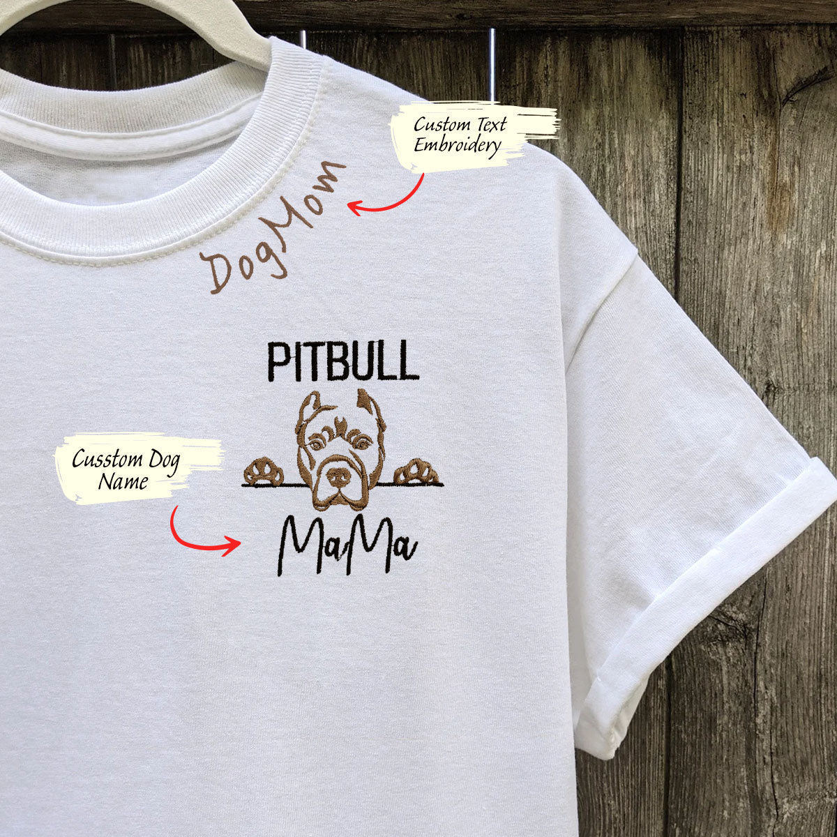 Custom Pitbull Dog Mama Embroidered Collar Shirt, Personalized Shirt with Dog Name, Best Gifts for Pitbull Lovers em1