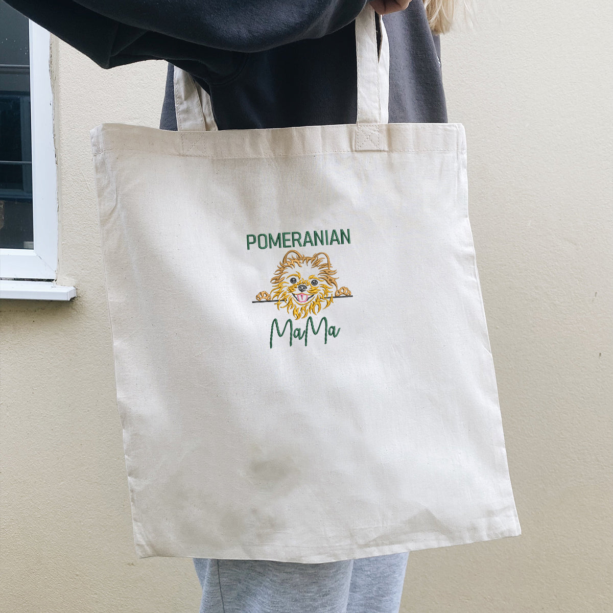 Custom Pomeranian Dog Mama Embroidered Tote Bag, Personalized Tote Bag with Dog Name, Best Gifts For Pomeranian Lovers em1