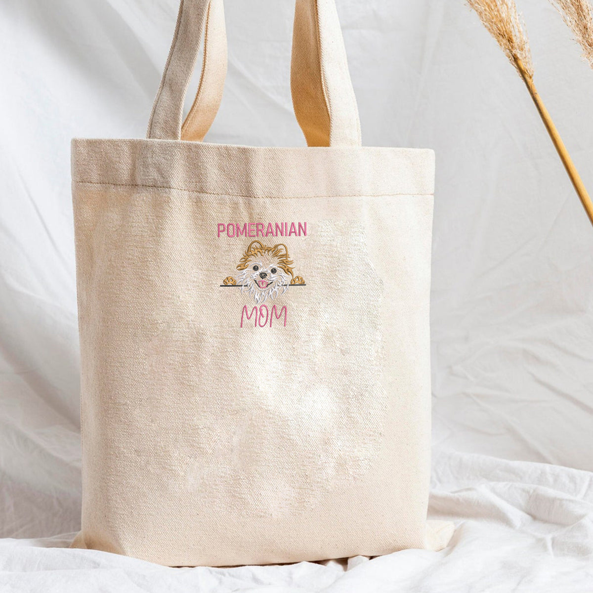 Custom Pomeranian Dog Mom Embroidered Tote Bag, Personalized Tote Bag with Dog Name, Best Gifts For Pomeranian Lovers em1
