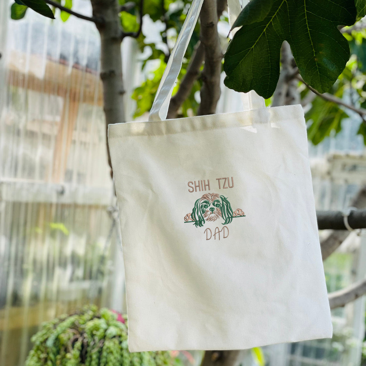 Custom Shih Tzu Dog Dad Embroidered Tote Bag, Personalized Tote Bag with Dog Name, Best Gifts For Shih Tzu Lovers em2