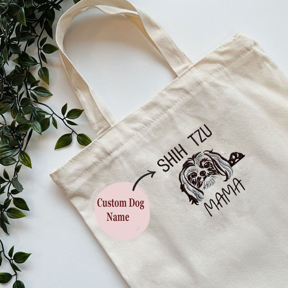 Custom Shih Tzu Dog Mama Embroidered Tote Bag, Personalized Tote Bag with Dog Name, Best Gifts For Shih Tzu Lovers em3