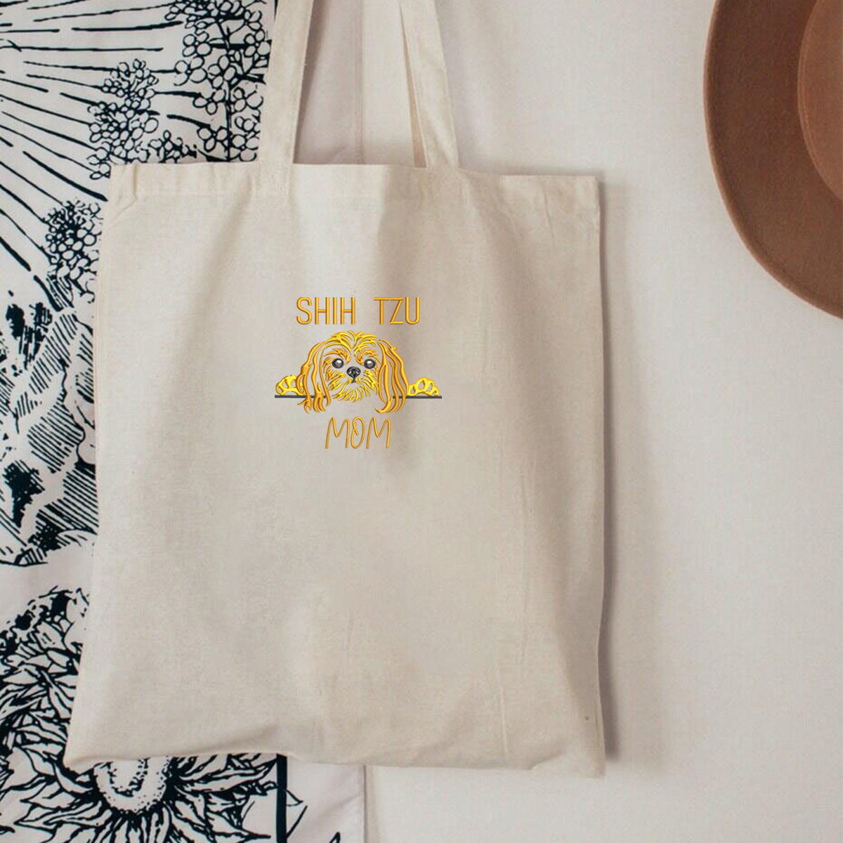 Custom Shih Tzu Dog Mama Embroidered Tote Bag, Personalized Tote Bag with Dog Name, Best Gifts For Shih Tzu Lovers em3