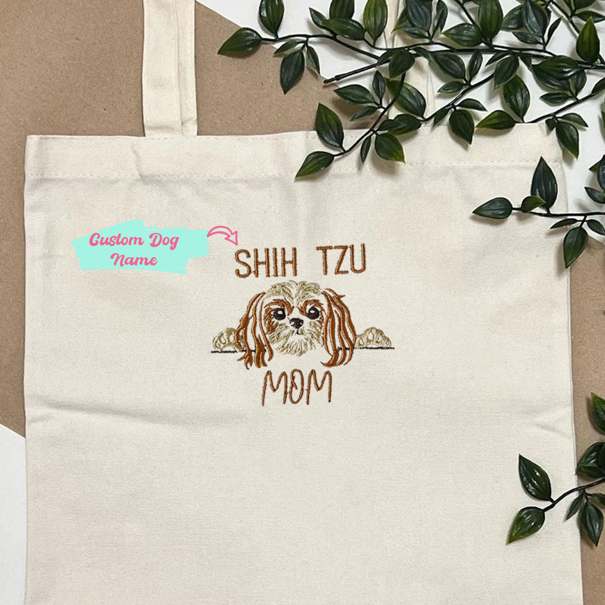 Custom Shih Tzu Dog Mom Embroidered Tote Bag, Personalized Tote Bag with Dog Name, Best Gifts For Shih Tzu Lovers em2