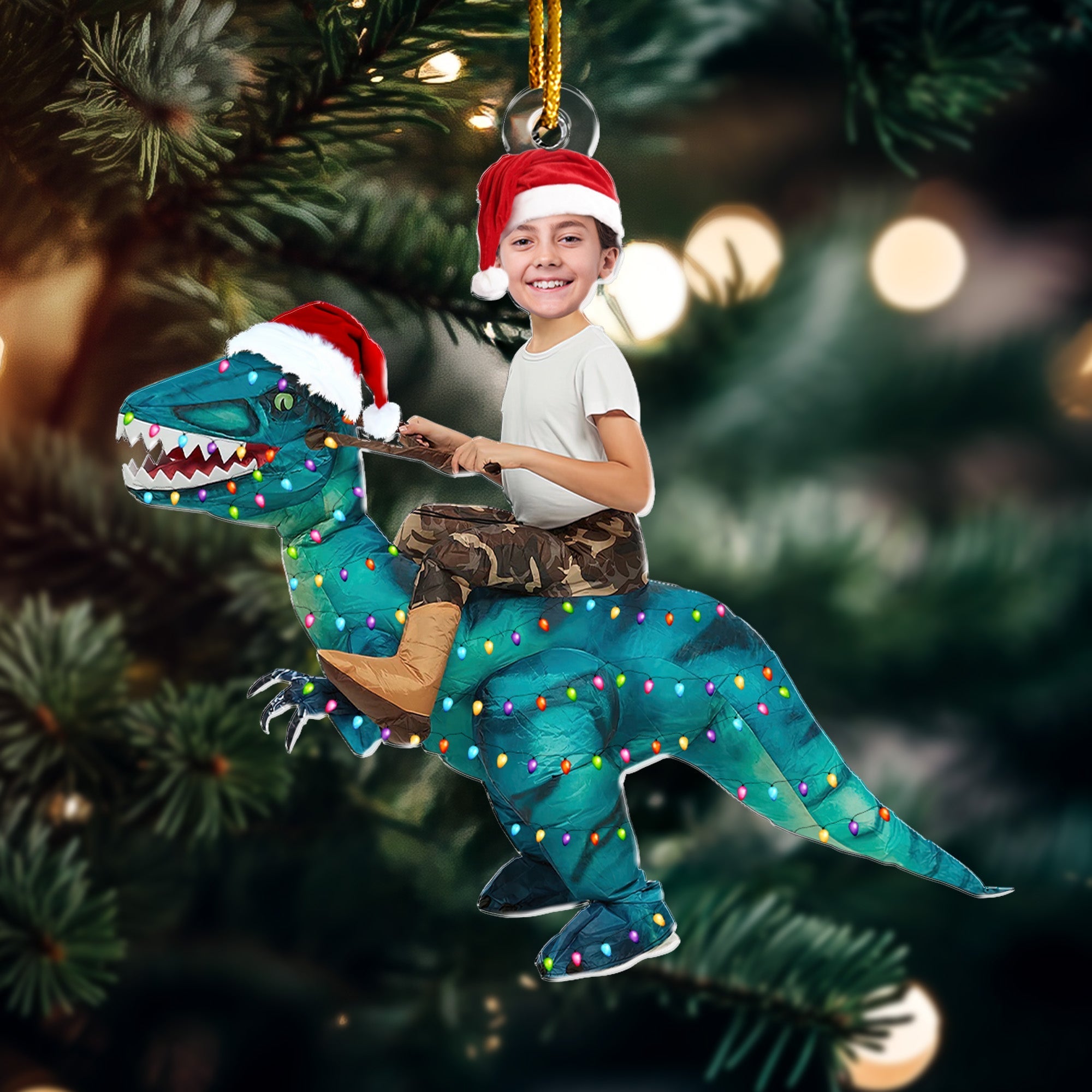 Cute Kid Xmas Dinosaur Unicorn Flamingo Alien - Personalized Kids Photo Ornament ORNA1210