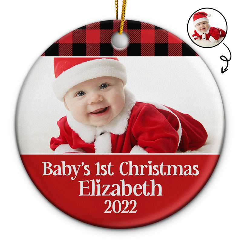 Custom Photo New Baby?s First Christmas - Christmas Gift For Mom And Dad - Personalized Custom Circle Ceramic Ornament ORNA1210