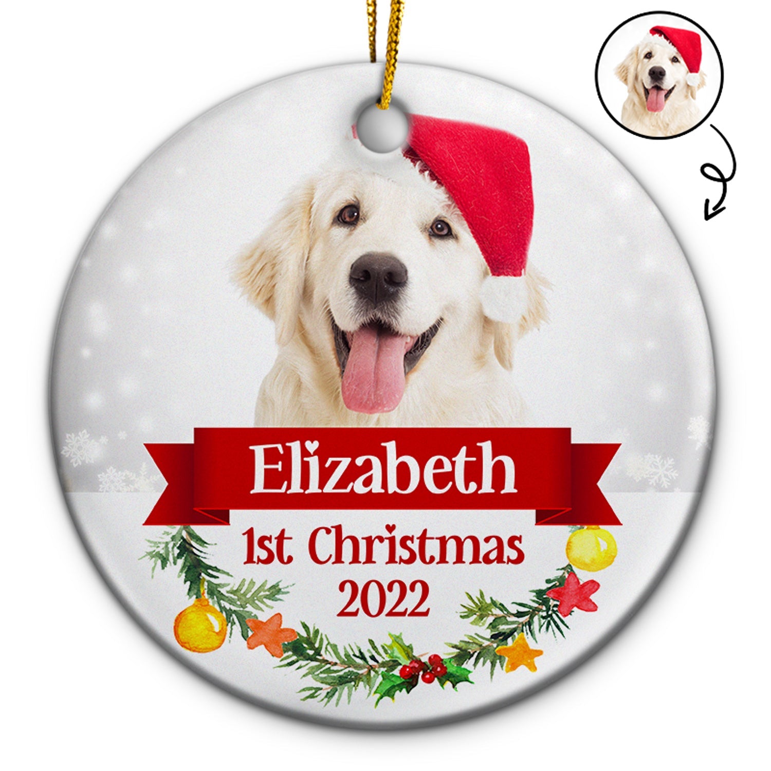 Custom Photo Dog Cat First Christmas - Christmas Gift For Pet Lovers - Personalized Custom Circle Ceramic Ornament ORNA1210