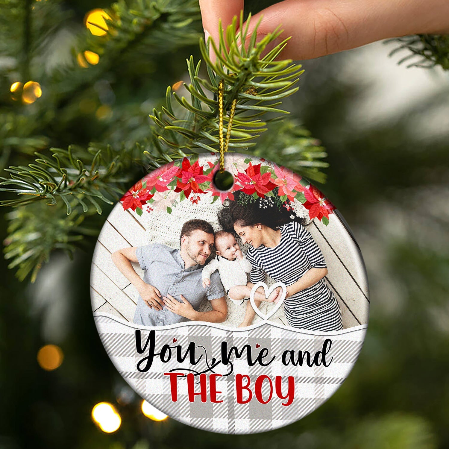 Custom Photo You Me And The Baby - Christmas Gift For Family - Personalized Custom Circle Ceramic Ornament ORNA1210