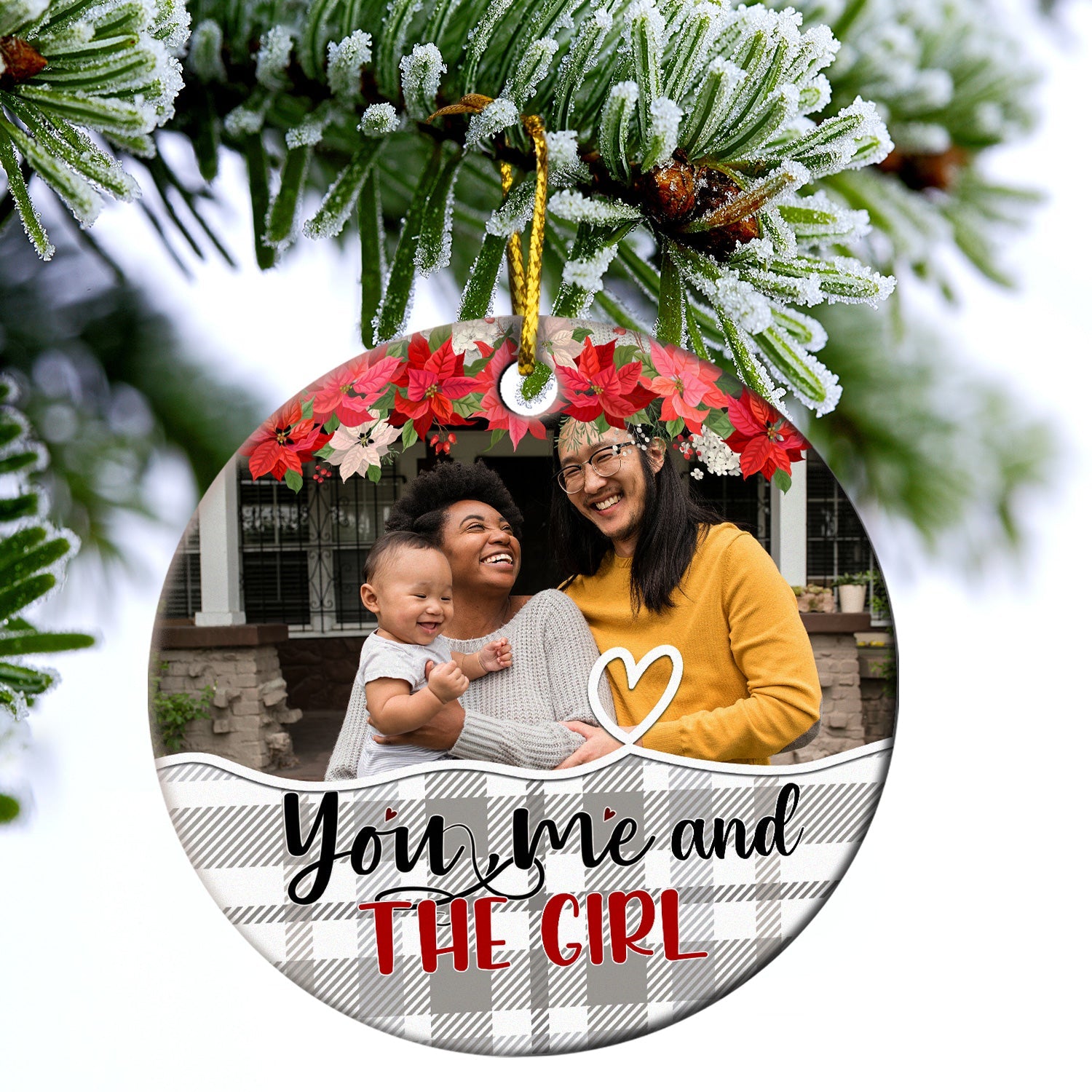 Custom Photo You Me And The Baby - Christmas Gift For Family - Personalized Custom Circle Ceramic Ornament ORNA1210