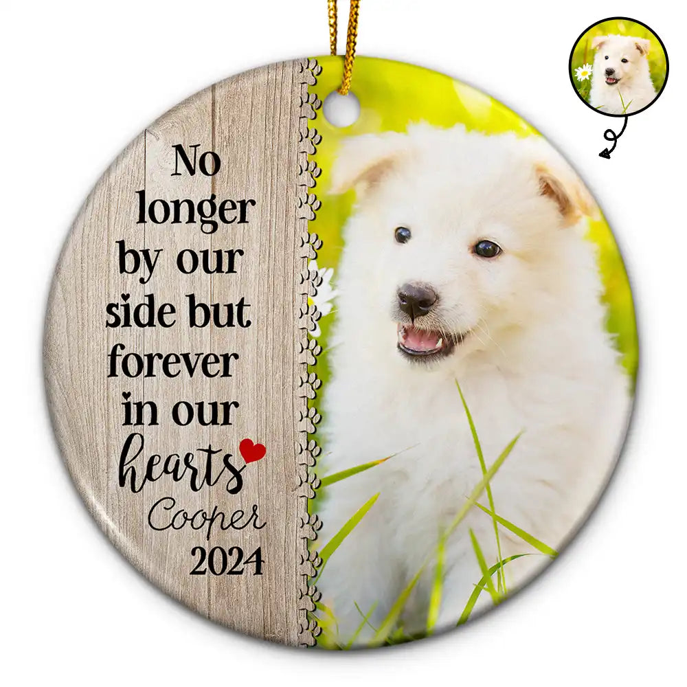 Custom Photo Dog Cat Forever In Our Hearts - Christmas Memorial Gift - Personalized Custom Circle Ceramic Ornament ORNA1210