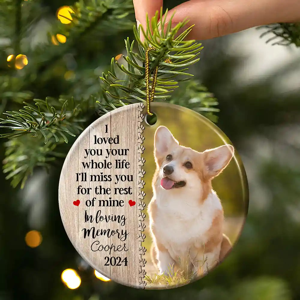 Custom Photo Dog Cat Forever In Our Hearts - Christmas Memorial Gift - Personalized Custom Circle Ceramic Ornament ORNA1210