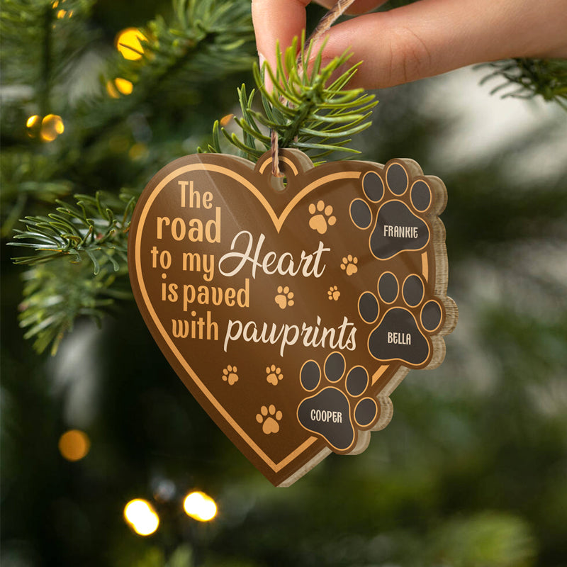 My Heart Is Paved With Pawprints - Dog Memorial Gift - Personalized Custom Heart Acrylic Ornament ORNA1210