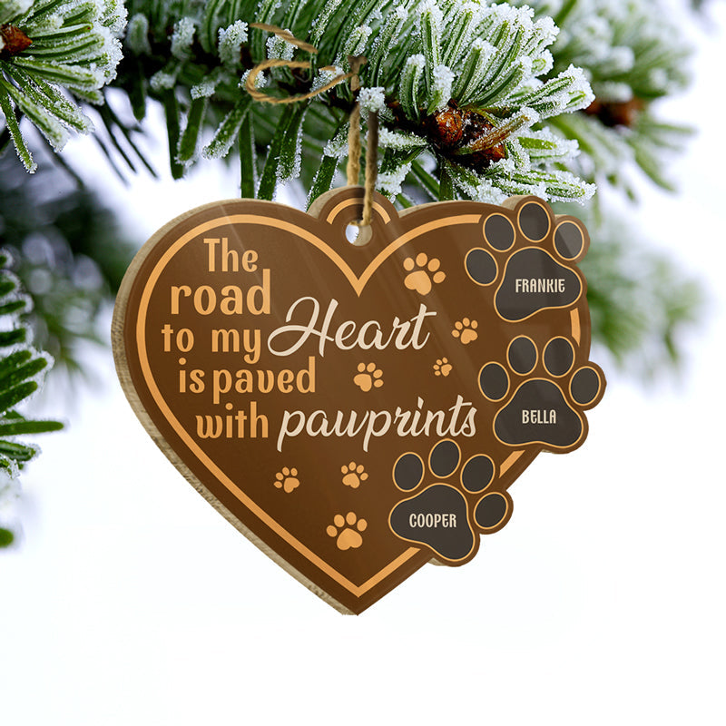 My Heart Is Paved With Pawprints - Dog Memorial Gift - Personalized Custom Heart Acrylic Ornament ORNA1210