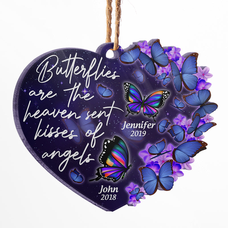 Butterflies Are Heaven Sent Kisses - Memorial Gift - Personalized Custom Heart Acrylic Ornament ORNA1210