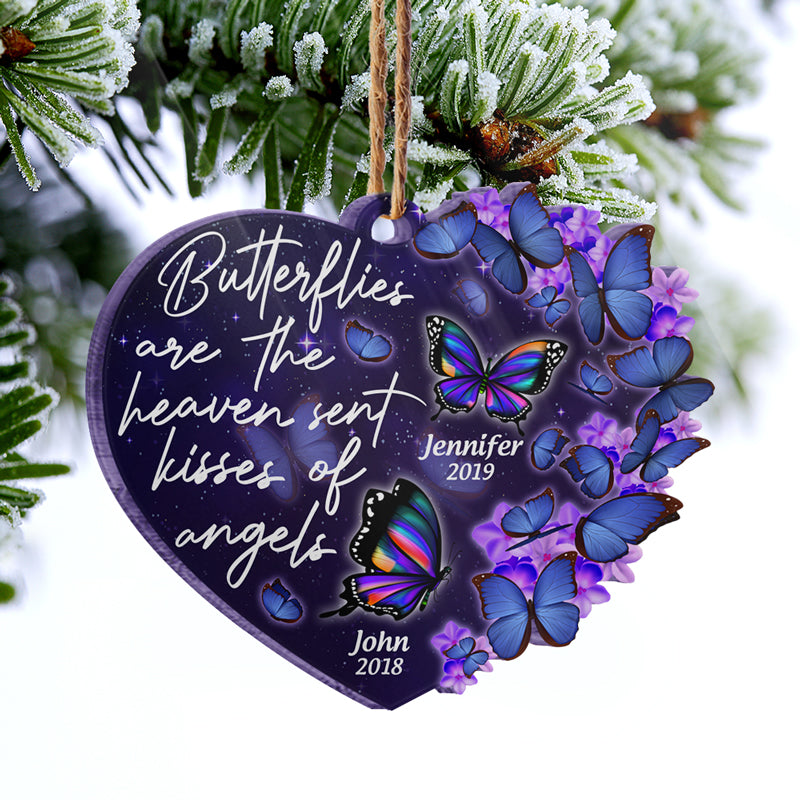 Butterflies Are Heaven Sent Kisses - Memorial Gift - Personalized Custom Heart Acrylic Ornament ORNA1210