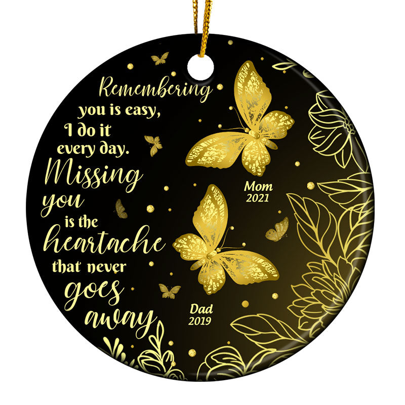 Gold Butterfly Missing You - Memorial Gift - Personalized Custom Circle Ceramic Ornament ORNA1210