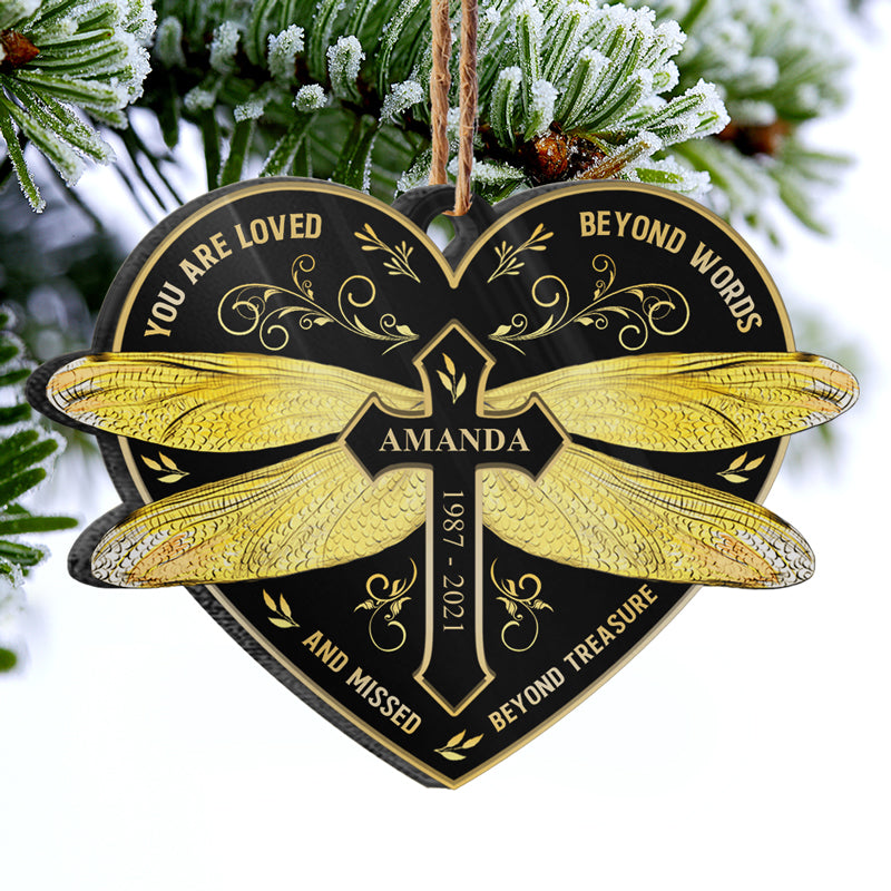 Gold Dragonfly Missed Beyond Treasure - Memorial Gift - Personalized Custom Heart Acrylic Ornament ORNA1210