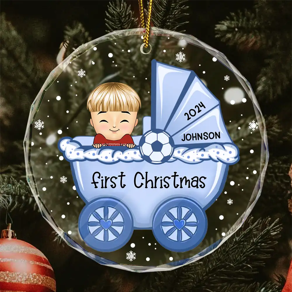 Baby First Christmas - Personalized Circle Glass Ornament ORNA1210