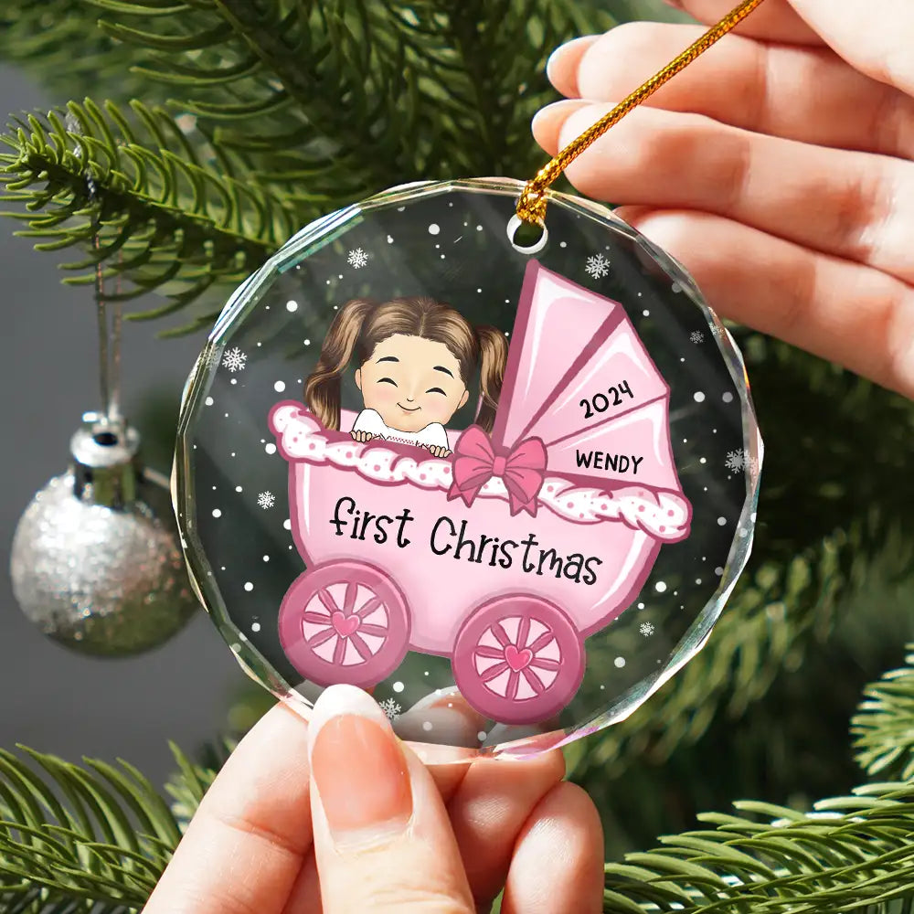 Baby First Christmas - Personalized Circle Glass Ornament ORNA1210