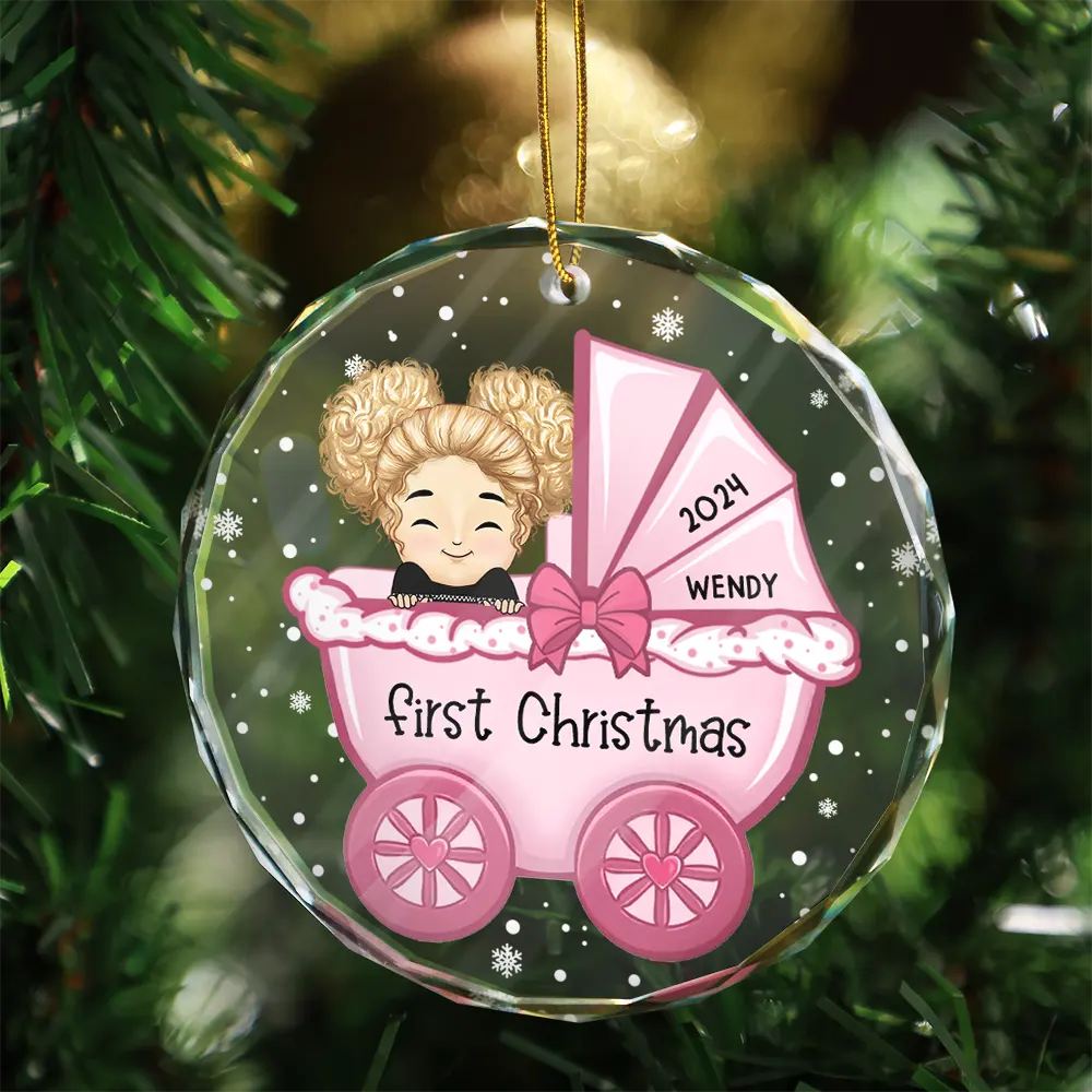 Baby First Christmas - Personalized Circle Glass Ornament ORNA1210