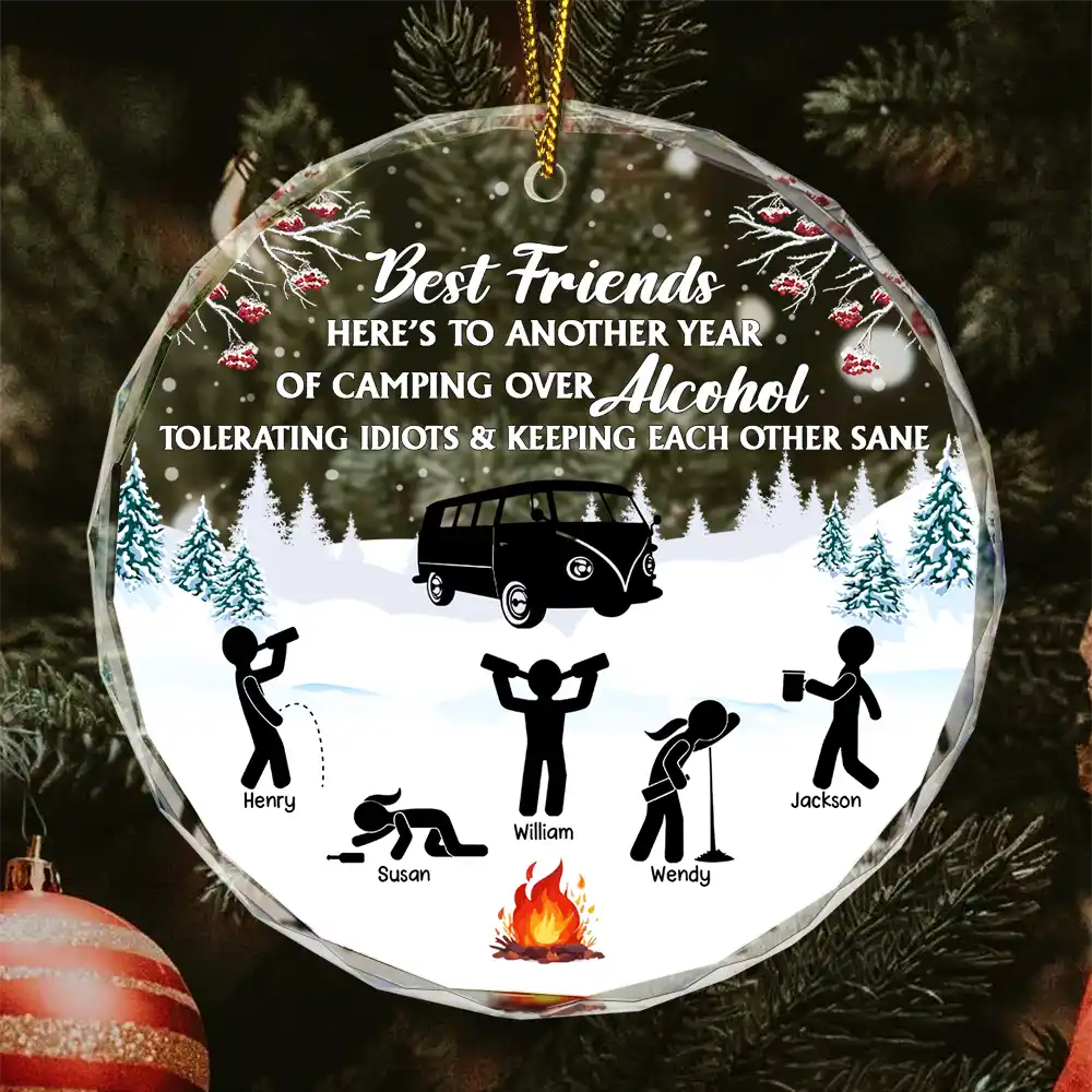 Camping Keep Each Other Sane Friends - Personalized Circle Glass Ornament ORNA1210